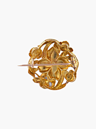 Broche Broche Or jaune Fleurs Perle 58 Facettes