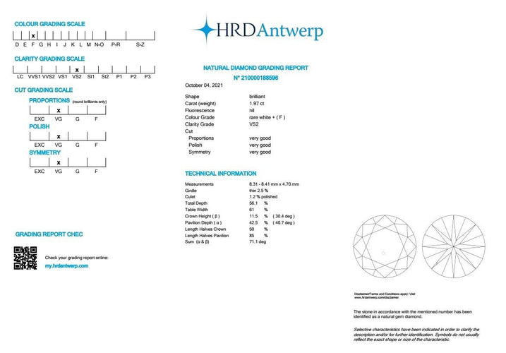 Gemstone Diamant 1.97ct F VS2 58 Facettes