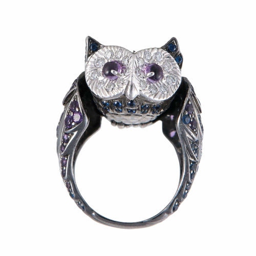 Bague 55 BOUCHERON - Bague Hibou Améthystes Saphirs Diamants 58 Facettes