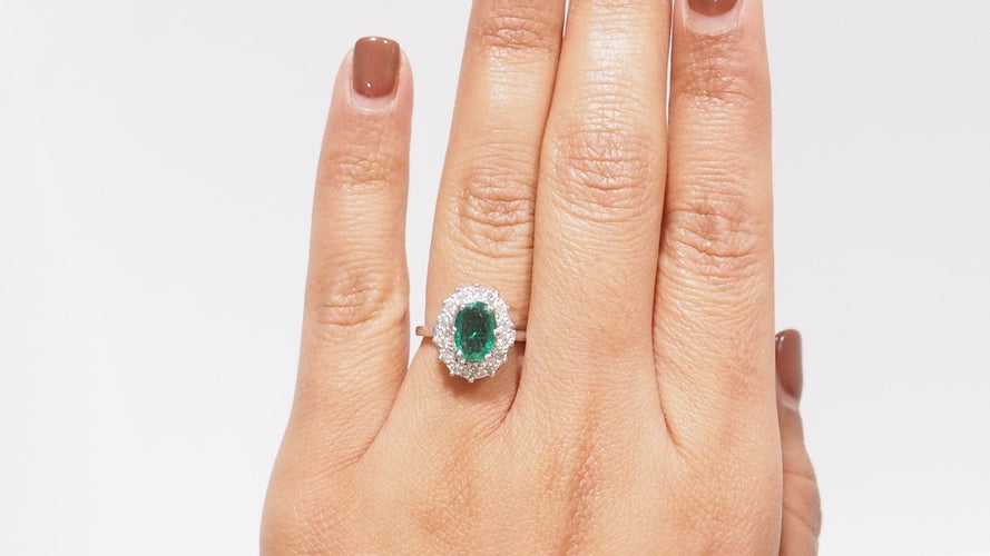 Bague 53 Bague marguerite Or blanc Emeraude Diamants 58 Facettes 32514