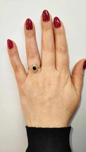 Bague 54 Bague marguerite saphir et diamants 58 Facettes Alpers