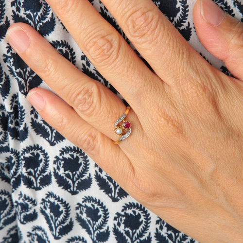 Bague 51 Bague Toi & Moi rubis perle 58 Facettes P4L15