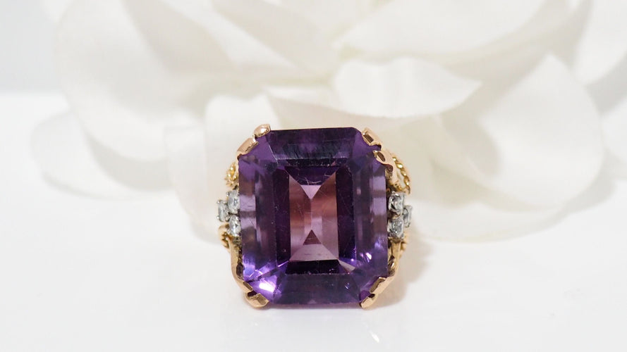 Bague 56 Bague vintage or rose et platine, améthyste et diamants 58 Facettes 31800