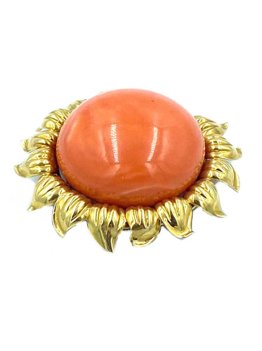 Broche Importante broche 1960 or jaune et corail 58 Facettes