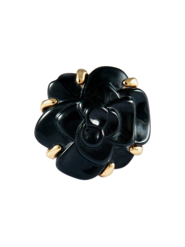 Bague 52 Chanel - Bague Camélia Grand Modèle Onyx et Or Jaune 58 Facettes