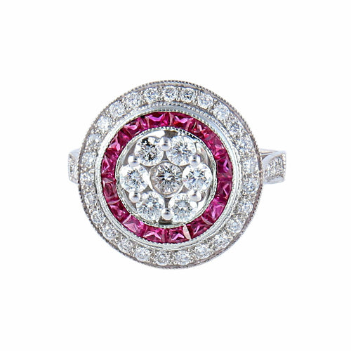 Bague 57 Bague style Art Déco Diamants et Rubis 58 Facettes