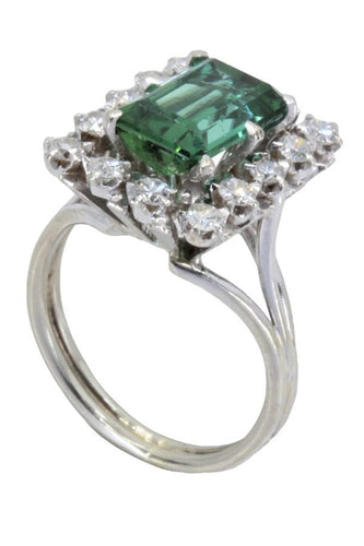 Bague 48 BAGUE ANCIENNE QUARTZ VERT ET DIAMANTS 58 Facettes 057151