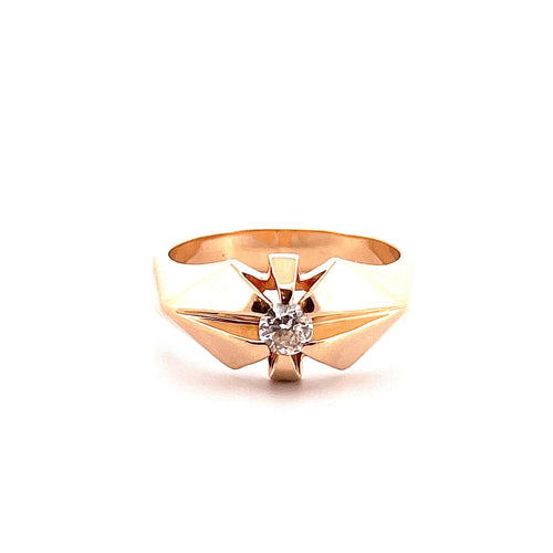 Bague 63 Chevalière homme vintage or jaune et diamant 58 Facettes