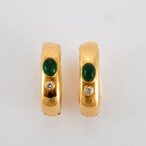 Boucles d'oreilles POIRAY - Créoles Emeraudes Diamants 58 Facettes