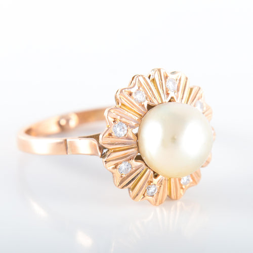 Bague 56 Bague Fleur Perle Diamants 58 Facettes LP 917