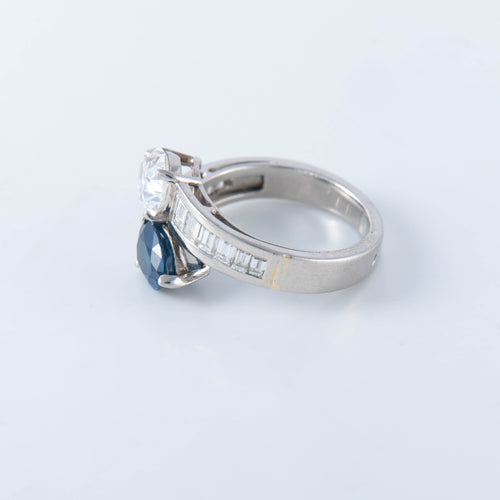 Bague 55 Bague  platine toi & moi saphir diamant 58 Facettes