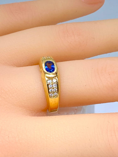 Bague 53 Bague jonc en or jaune 18 carats, saphir et diamants. 58 Facettes AB274