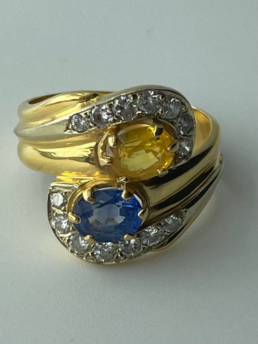 Bague Bague toi & moi or jaune saphirs diamants 58 Facettes