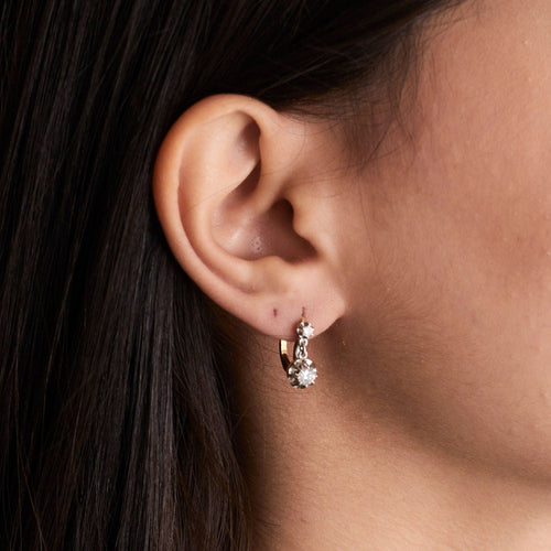 Boucles d'oreilles Dormeuses diamants or jaune et platine 58 Facettes