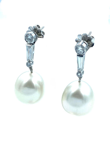 Boucles d'oreilles Boucles d’oreilles platine, diamants et perles 58 Facettes