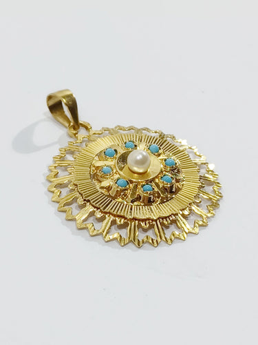 Pendentif Pendentif Or Turquoises Et Perle 58 Facettes 3096/1