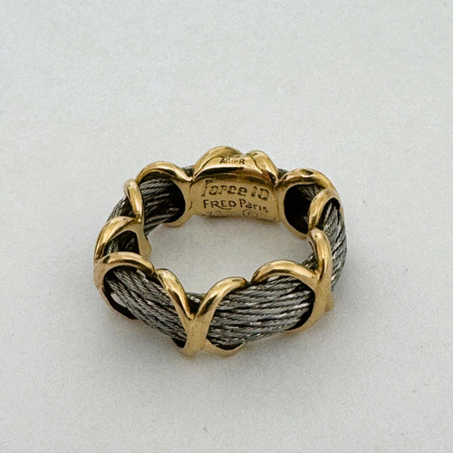 Bague 48 FRED - Bague Force 10 Or Jaune & Acier 58 Facettes E015