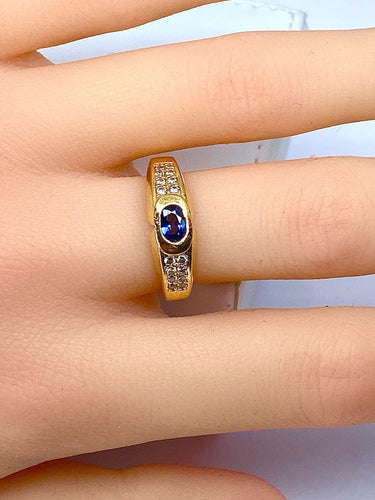 Bague 53 Bague jonc en or jaune 18 carats, saphir et diamants. 58 Facettes AB274