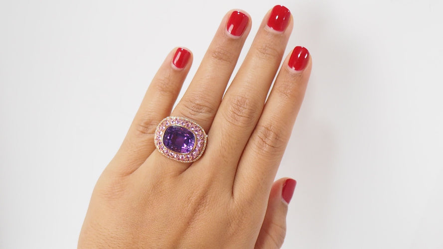 Bague Bague or jaune améthyste diamants tourmalines roses 58 Facettes 31045