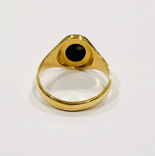 Bague 57.5 Chevalière or jaune onyx et diamant 58 Facettes