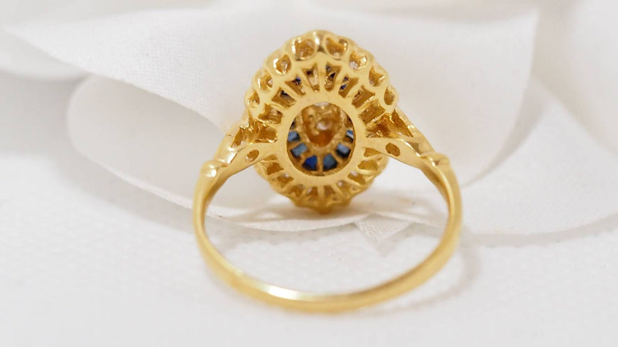 Bague Bague marquise or jaune saphirs calibrés et diamants 58 Facettes 30778