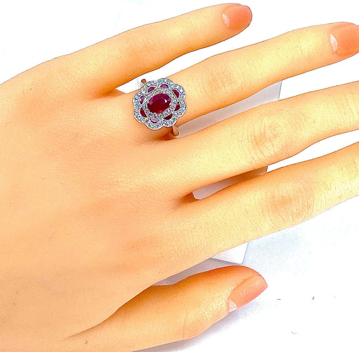 Bague 51 Bague marguerite Or blanc Rubis et Diamants 58 Facettes AB218