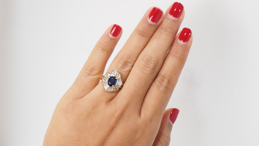 Bague 54 Bague Jupe Or Jaune Saphir Ovale Diamants 58 Facettes 31736