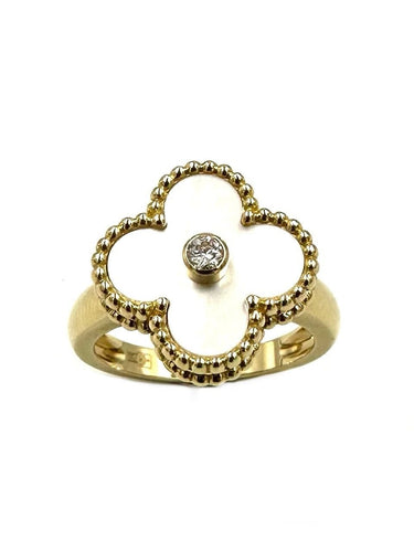Bague 50 VAN CLEEF & ARPELS. Bague Alhambra vintage or, nacre et diamant 58 Facettes