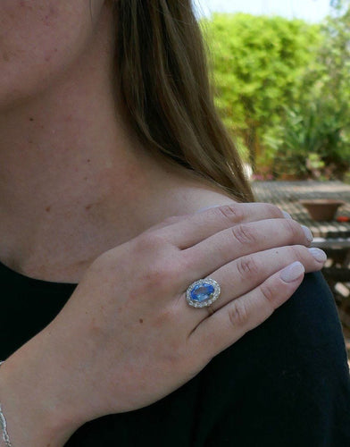 Bague 54.5 Bague Or blanc, Topazes & pierres blanches 58 Facettes