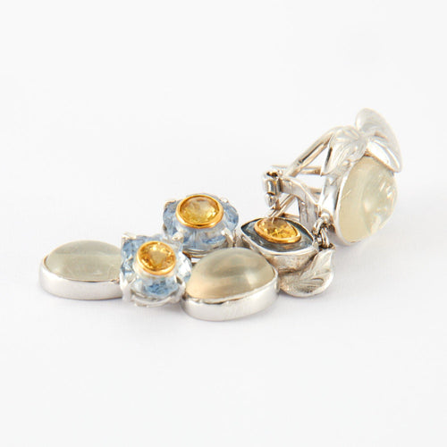 Boucles d'oreilles Boucles d'oreilles glycine Saphirs bleus et jaunes, Pierres de lune 58 Facettes 630A