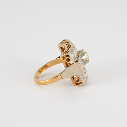 Bague 55 Bague tank or jaune & platine, diamants 58 Facettes