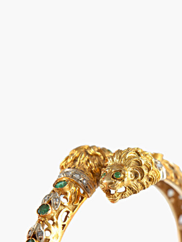 Bracelet Bracelet Têtes de lion Diamants Emeraudes 58 Facettes