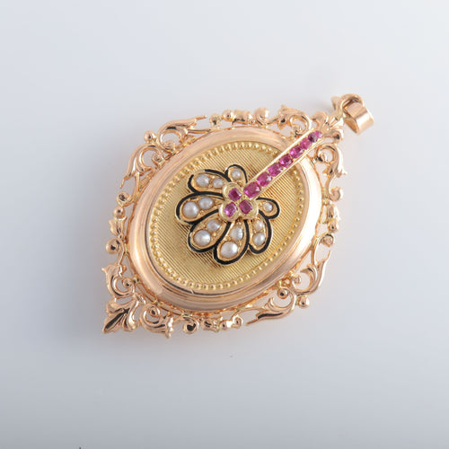 Pendentif Pendentif porte-photo rubis de synthèse et perles 58 Facettes