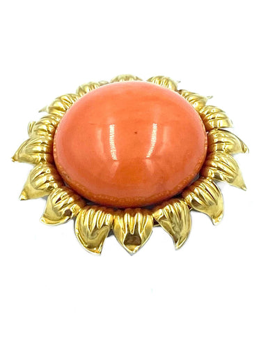 Broche Importante broche 1960 or jaune et corail 58 Facettes