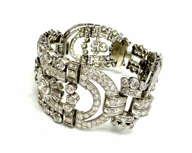 Bracelet Bracelet Art-Déco Or blanc Diamants,. 58 Facettes