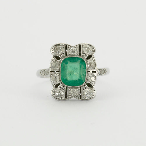 Bague 51 Bague Art Déco Platine Emeraude Diamants 58 Facettes EL2-102