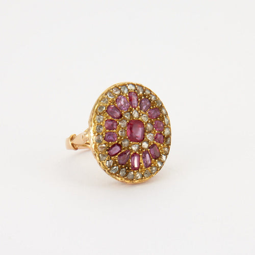 Bague 50.5 Bague Rubis Roses de Diamant, XIXe siècle 58 Facettes