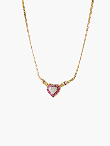 Collier COLLIER OR JAUNE COEUR RUBIS ET DIAMANTS 58 Facettes