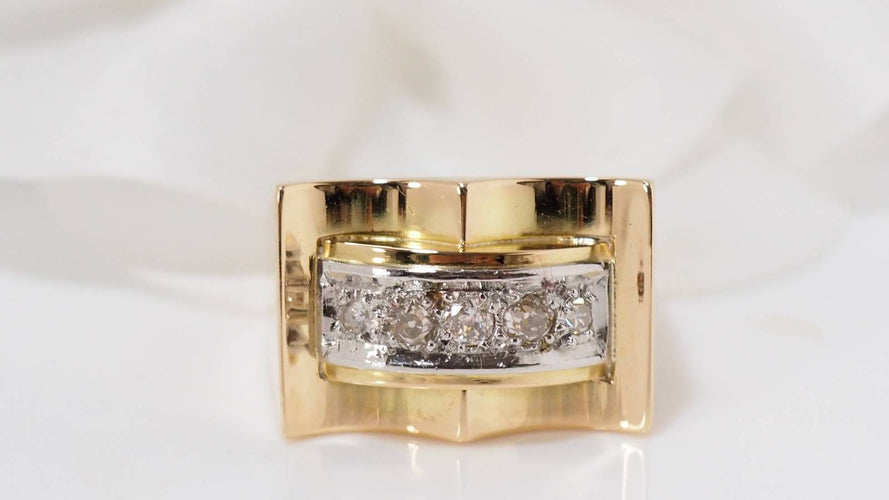 Bague 53 Bague Tank en or jaune et diamants 58 Facettes 28341