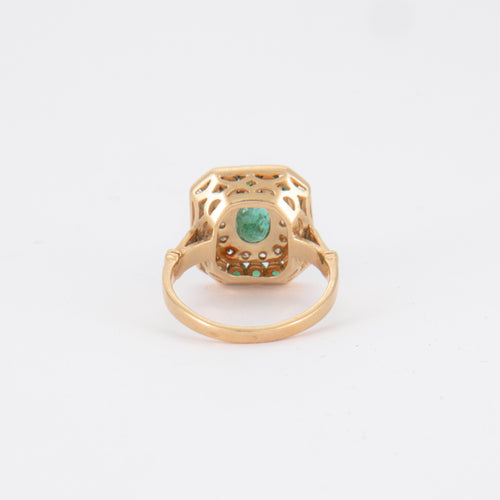 Bague Bague en Or jaune, Emeraude & Diamant 58 Facettes