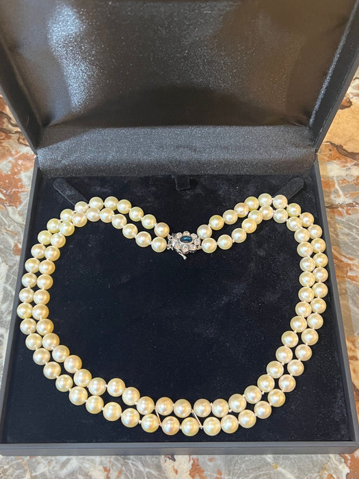 Collier Collier Deux Rangs de Perles Diamants Saphir 58 Facettes C146