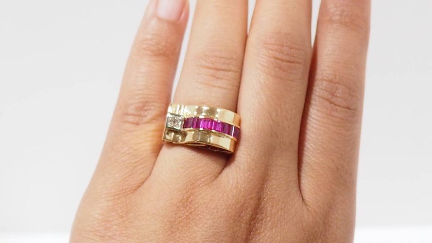 Bague Bague Tank des années 40 or jaune et diamant 58 Facettes 27033