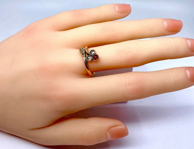Bague 58 Bague Or jaune Diamants Pierre rouge 58 Facettes AB279