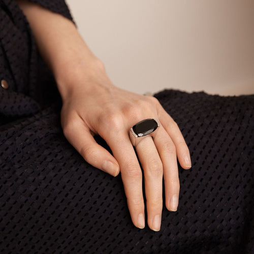 Bague 54 Bague en Or gris, Onyx 58 Facettes