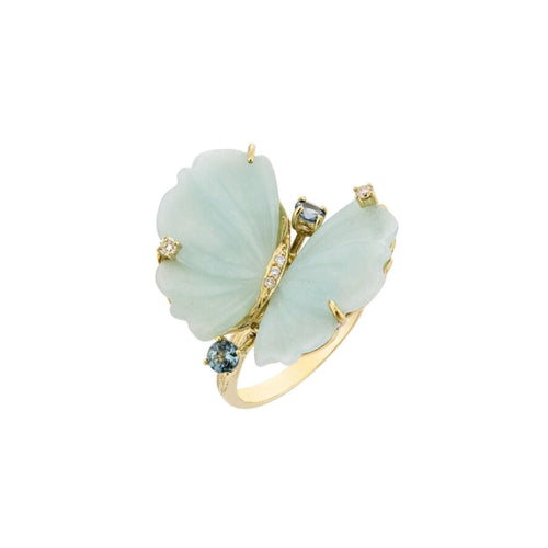Bague 56 Bague Papillon en or jaune, quartz bleu clair et diamants - EU56 58 Facettes CHT-BUTT-RI-BQDI