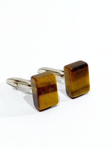 Boutons de manchette Boutons de manchettes Argent Œil de tigre 58 Facettes