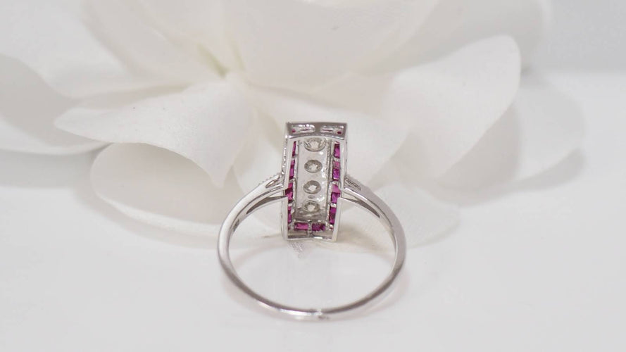 Bague Bague Art Déco Or Blanc, Rubis Et Diamants 58 Facettes 31134
