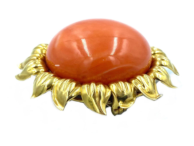 Broche Importante broche 1960 or jaune et corail 58 Facettes