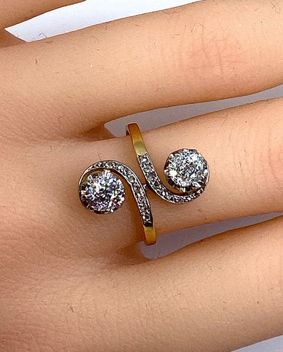 Bague 53 Bague en or blanc et or jaune 18 carats en diamants. Epoque 1900 58 Facettes AB267