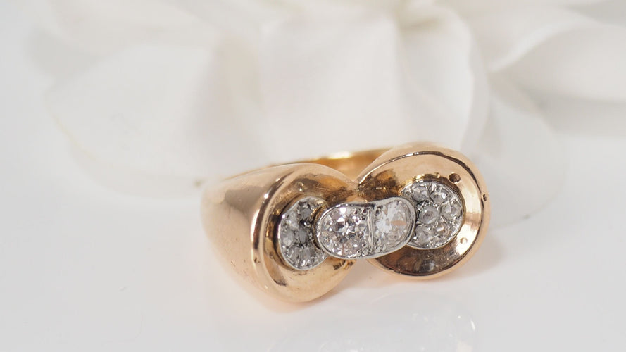 Bague Bague nœud en or rose platine et  diamants 58 Facettes 30247